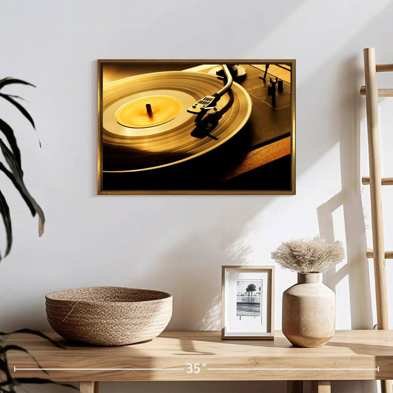 Disque vinyle rotatif, 19 po x 13 po, Cadre flottant doré