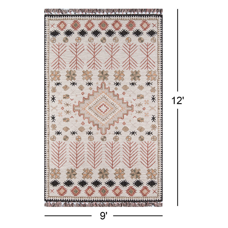Tahoe Wool Southwestern Area Rug in Pink/Beige/Black, Rectangle  9' X 12'