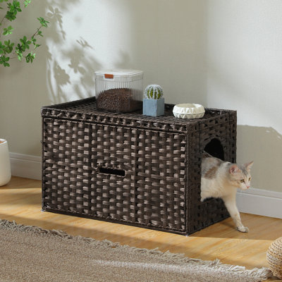 19.7" Rattan Cat Litter Cabinet 