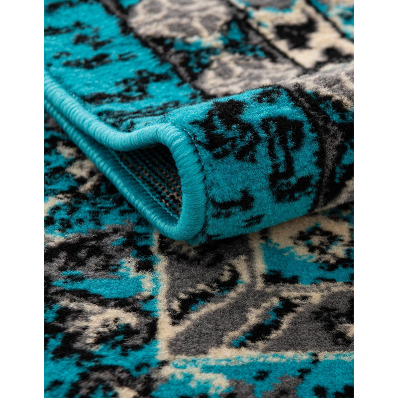 Tapis oriental turquoise Eesi, Rectangle 2 pi 2 po x 3 pi 1 po