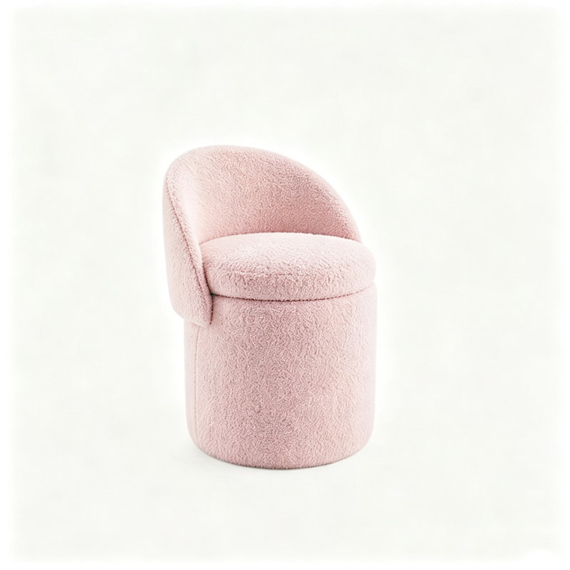 Tabouret de coiffeuse moderne en velours rose avec rangement et dossier pliable - Fauteuil de maquillage rembourré pour chambre à coucher et salon
