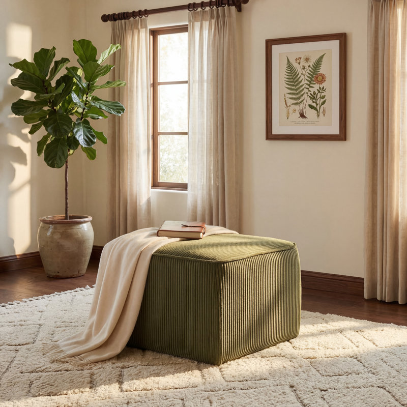 Repose-pieds Ellston, Velours côtelé vert olive