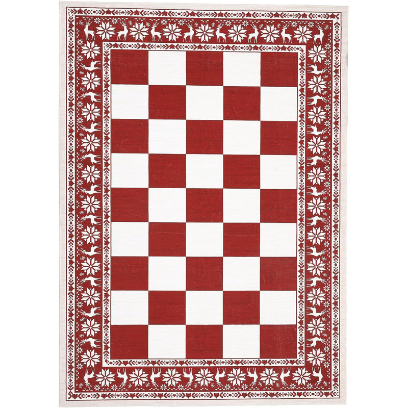 Tapis rouge, tapis à carreaux lavable pour décorations de Noël, tapis antidérapant doux pour la cuisine, vestibule