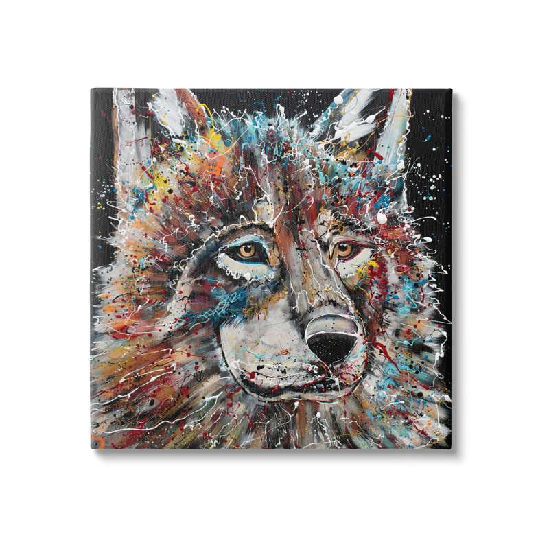 «Urban Wolf Graffiti Face Portrait» par N / A, peinture sur toile tendue, H 24 po x l 24 po x P 1,5 po