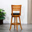 Natural Bar Stool With Slat Back, Charcoal Fabric Seat, For Decor Back In Natural, Seat A Comfy Feel