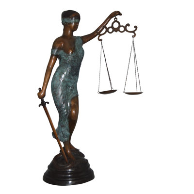 Grande statue en bronze Lady Justice - Taille: L 22 po x l 13 po x H 44 po.