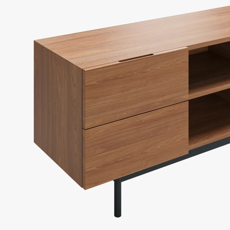 Mid-Century Modern TV Stand, Pre-Assembled, Brown, 21.65"H x 70.87"L x 15.75"W
