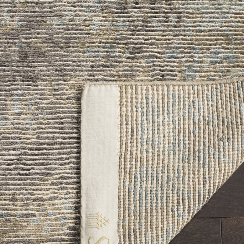 Tapis abstrait en viscose / laine / coton noué à la main Tiffany en argent / gris, Rectangle 6 pi x 9 pi