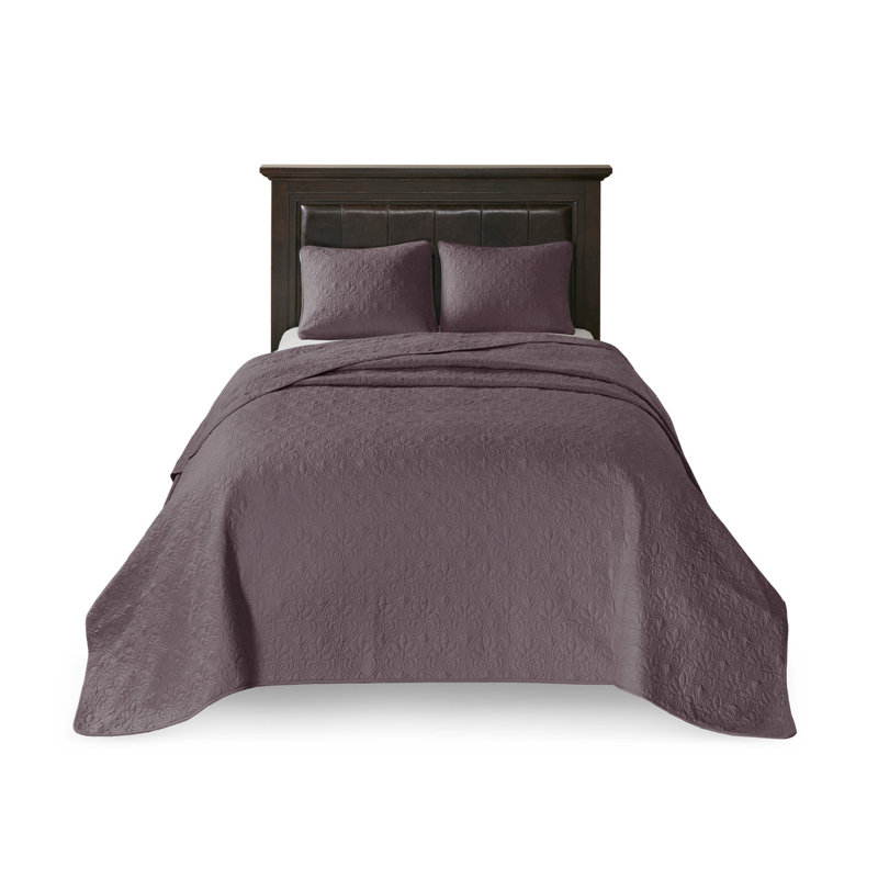 Ensemble de courtepointe réversible en coton mauve - Ensemble de literie pour lit double / grand 3 pièces avec taies décoratives assorties, antimicrobien et lavable à la machine