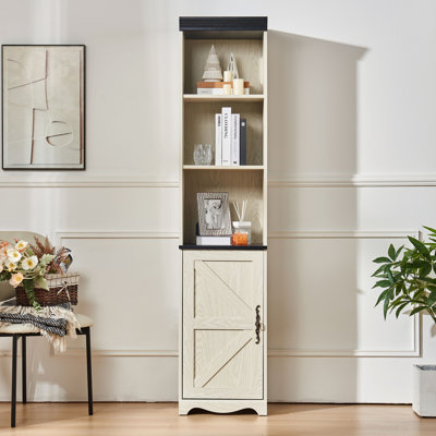 71" Tall Modular Storage Bookcase, Freestanding Wood Cabinet with Shelves & Doors, Farmhouse Display Unit (Combine 2+)