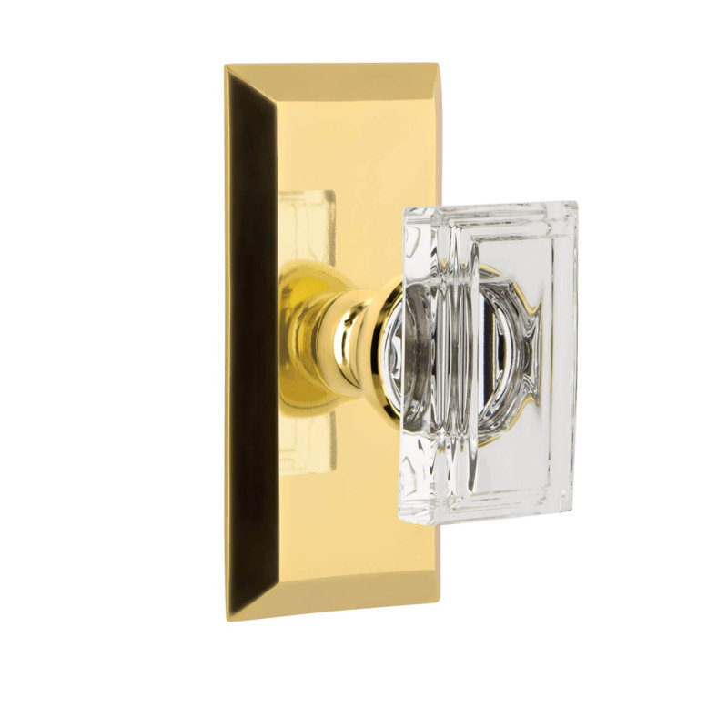 Grandeur Fifth Avenue Short Plate Single Dummy with Carré Crystal Door Knob, Lifetime Brass