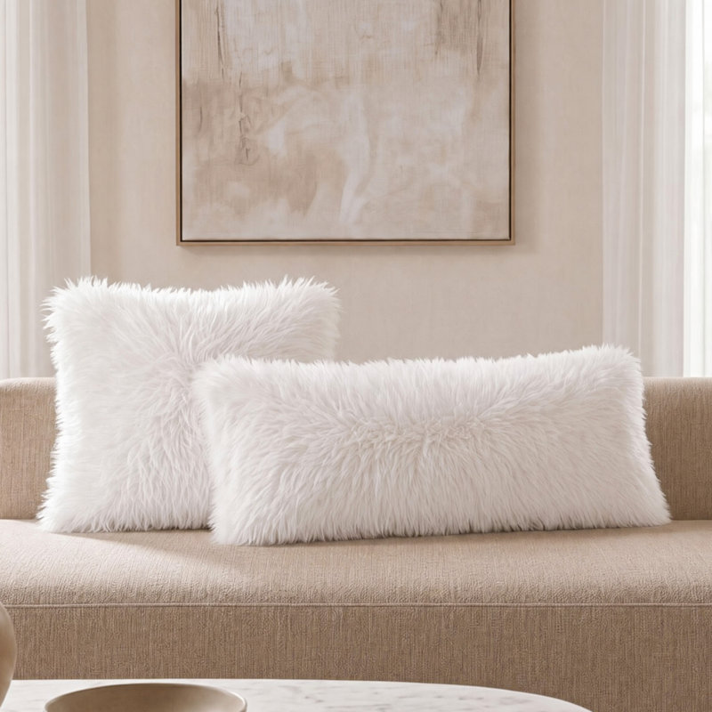 Faux Feather Fur Pillows, 14" x 36"