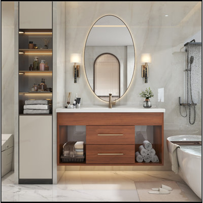 35.4"Single Bathroom Vanity With Integrated Ceramic Sink