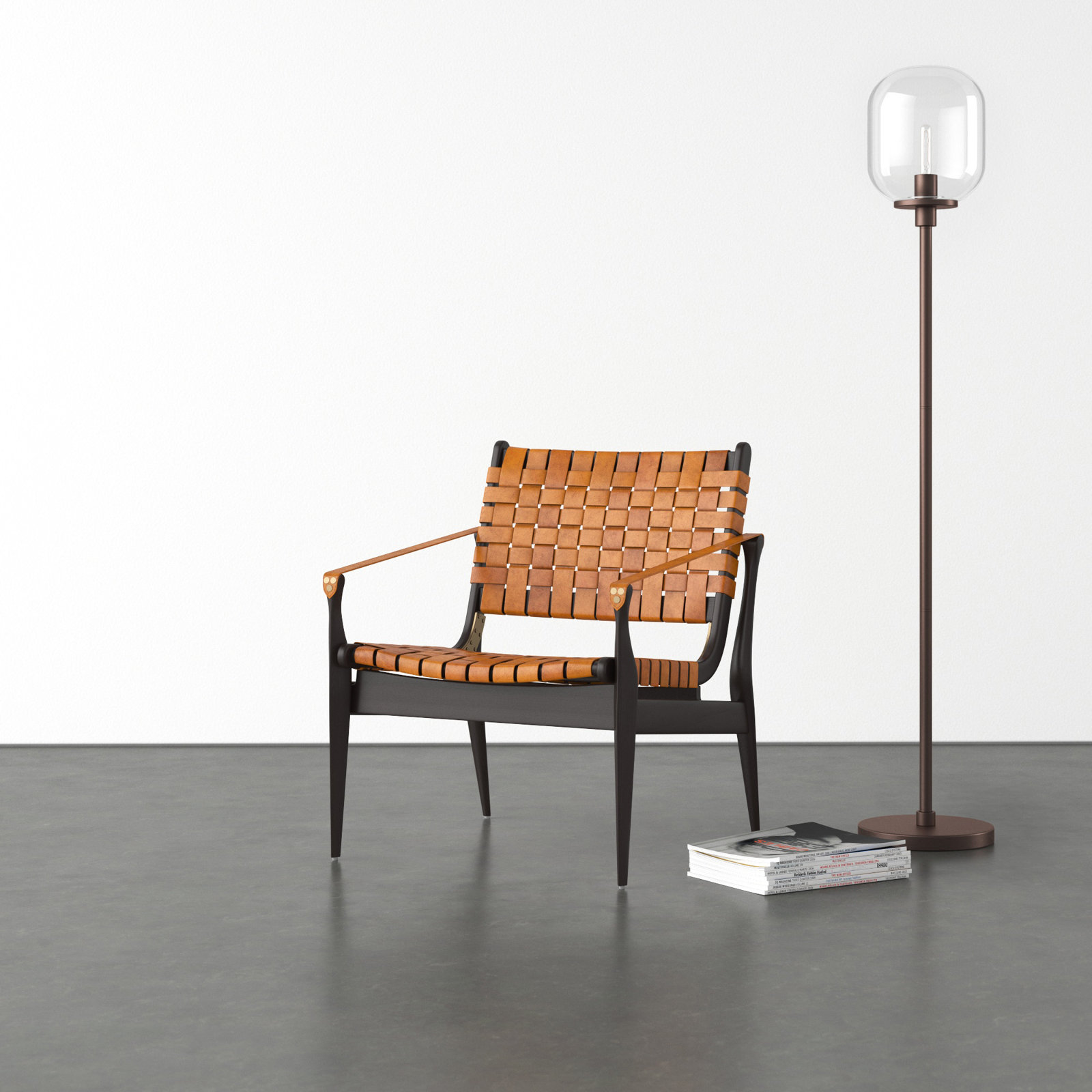 Kenan Upholstered Armchair, Brown Genuine Leather, Black