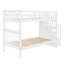Lit superposé simple au-dessus de simple avec rangement et garde-corps pour chambre à coucher, dortoir, couleur blanche Stairway