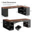 Bureau de direction en L 86,6 po avec 3 tiroirs de rangement et tablettes ouvertes