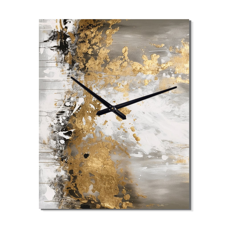 Or et blanc abstrait - horloge murale abstraite, H 28 po x l 12 po x P 1 po
