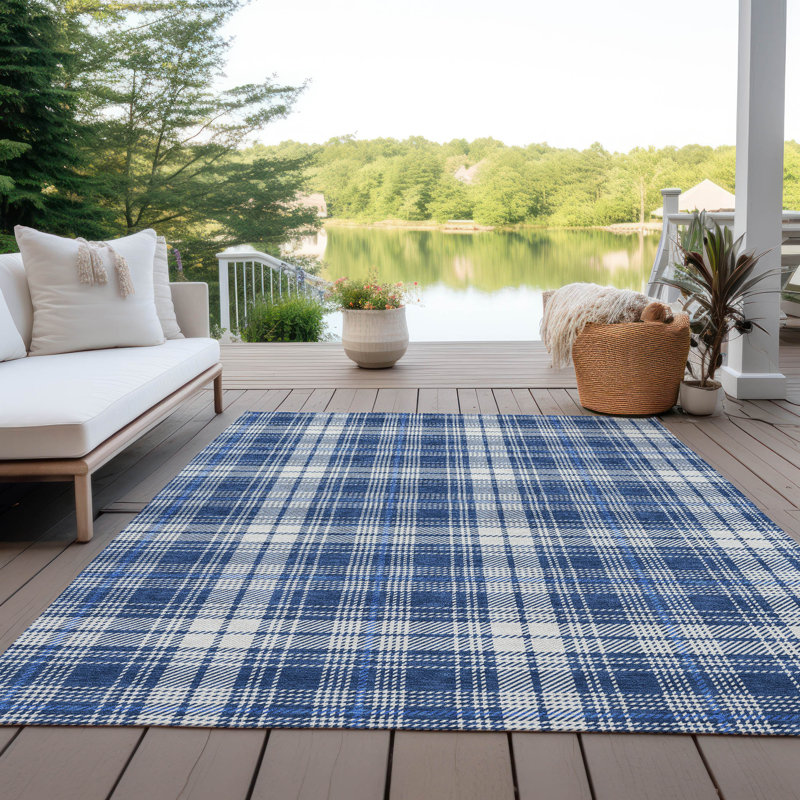 Navy Synthetic Flat Woven Washable 10' x 14' Rug