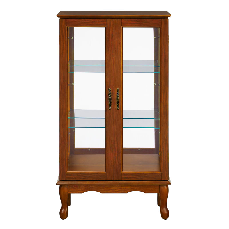 Vitrine au sol en chêne avec dossier en miroir et chêne de rangement polyvalent, verre trempé, Chêne
