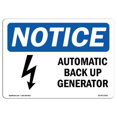 Automatic Back Up Generator Aluminum Sign 12 x 18