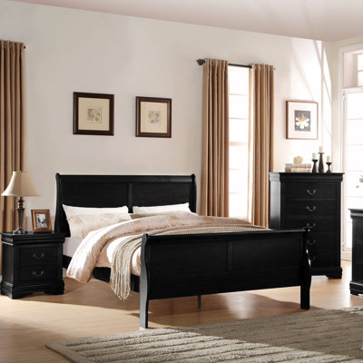 Élégant lit simple noir avec finition classique de 29 pouces de hauteur et de placage de bois