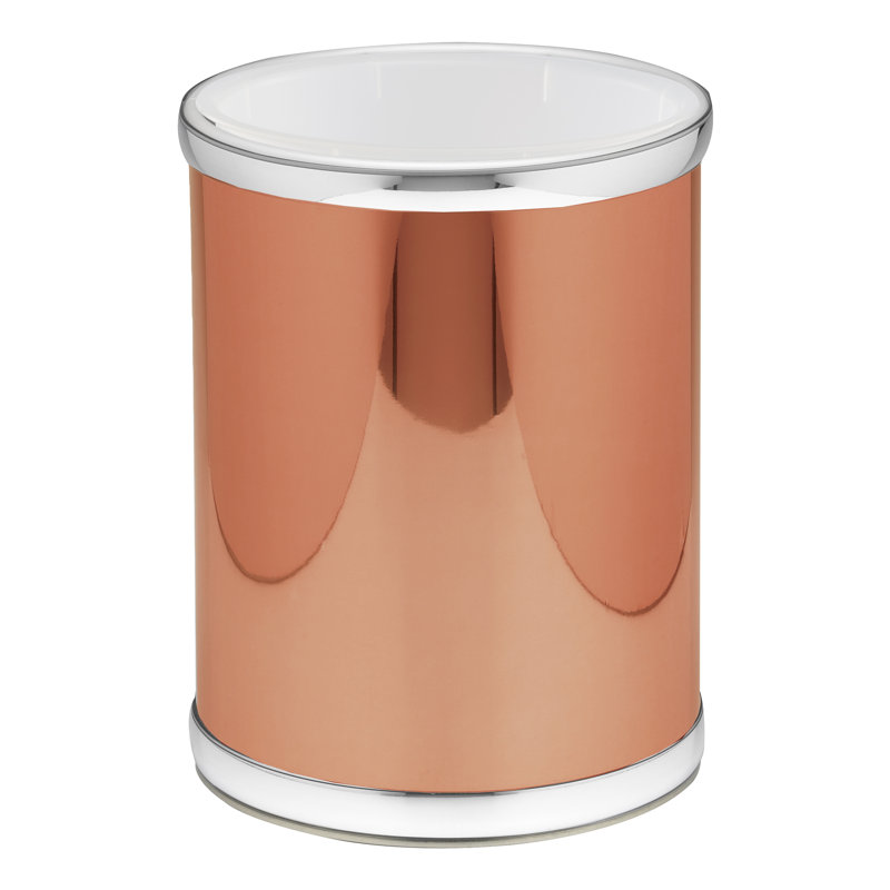Ensemble de 2 pièces: poubelle ronde avec doublure en chrome brossé 8 pte, Cuivre poli / chrome