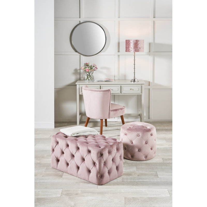 Kremer 80cm Wide Velvet Tufted Rectangle Solid Colour Cocktail Ottoman, Blush Pink