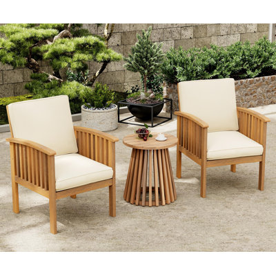Ensemble de patio Ensemble de meubles d'extérieur en bois d'acacia - Ensemble de conversation moderne avec fauteuil et table d'appoint pour jardin, patio et terrasse