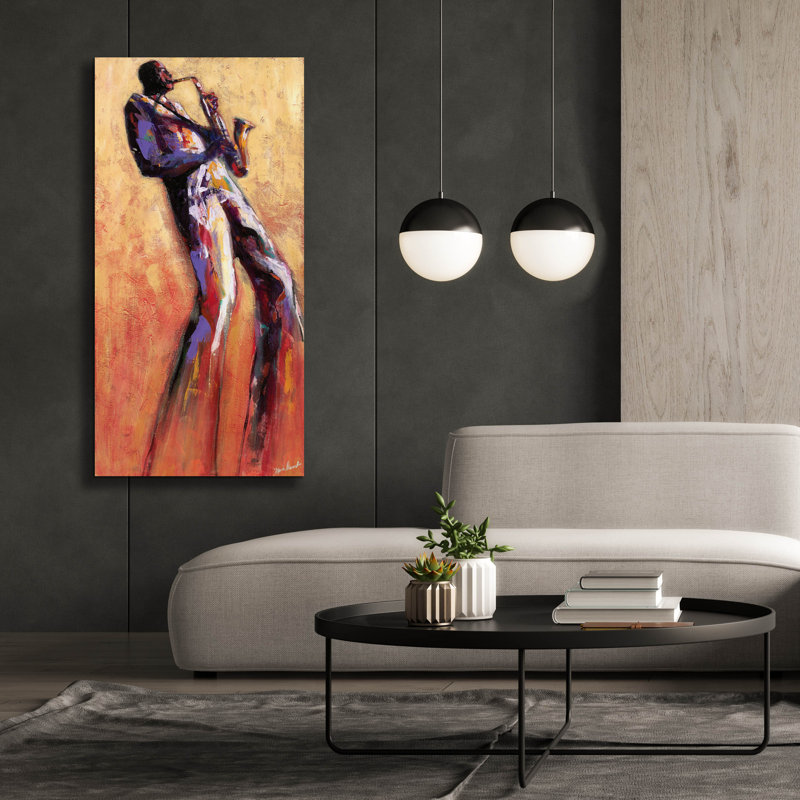 «Sax Solo» par Monica Stewart, H 60 po x l 30 po x P 1,5 po