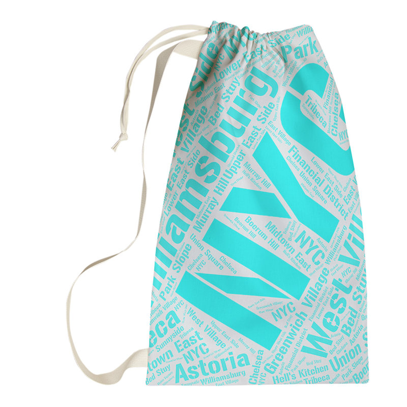 Laundry Hamper with Handles, Cyan, Large (36" H x 28" W x 1.5" D), New York