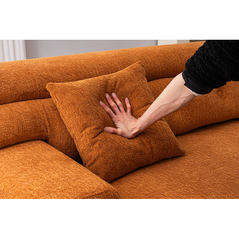Compression Sofa, 4-Seater Combined Sofa With 2 Pillows, Orange