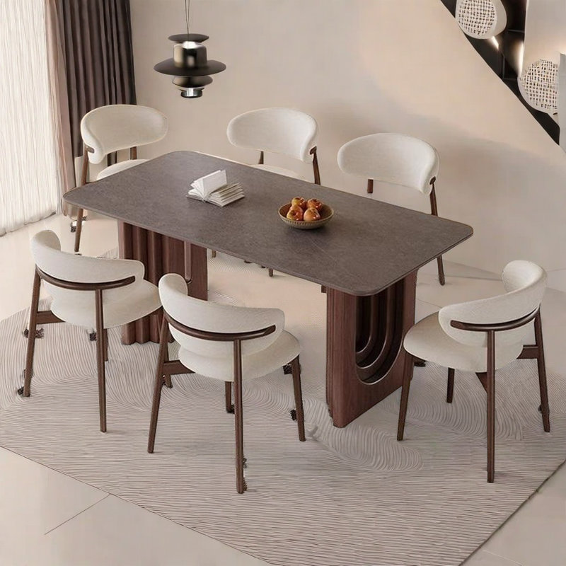 Ensemble de table et chaises de salle à manger avec dalle de roche., H 29,52 po x L 78,74 po x l 35,43 po