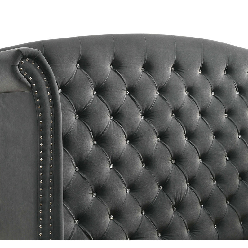 Kennedy Grey Upholsteredwingback Bed