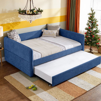 Twin\Full Upholstered Daybed Sofa With Twin Pop-Up Trundle, Boucle Fabric 500lb Weight Capacity, 83"x58.5"x29.5"
