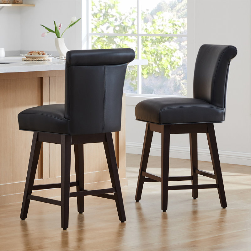 Elora Swivel Counter & Bar Stool, Black Pebbled Faux Leather, Counter Stool (26" Seat Height)