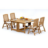 4 Seats 5 Pcs Grade-A Teak Wood Dining Set: 60" Square Rectangle Butterfly Table And 4 Ashely Folding Reclining Arm Chairs #11AS1404