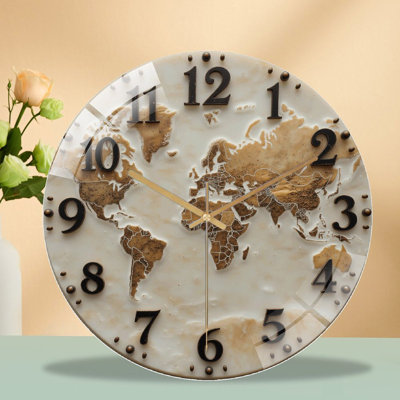 World Map Wall Clock Decorative Home Art Art - 12'' Modern Glass Wall Clock