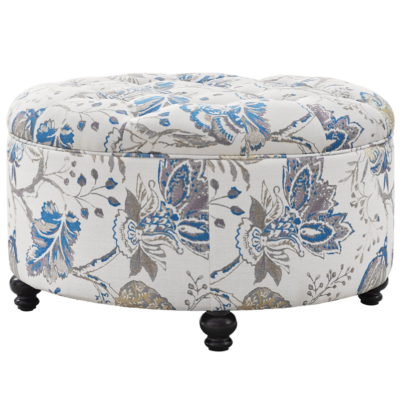 Daquasha 30 po de large cocktail rond capitonné avec rangement, Bleu / floral gris