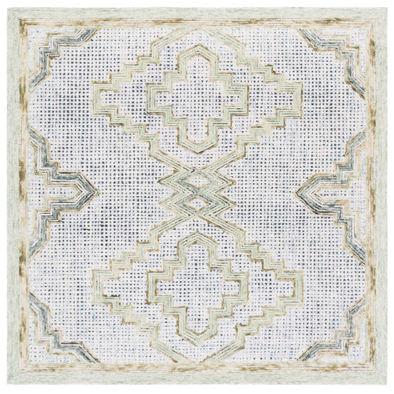 Ebony 822 Hand Tufted Wool & Cotton Geometric Rug, Square 6'