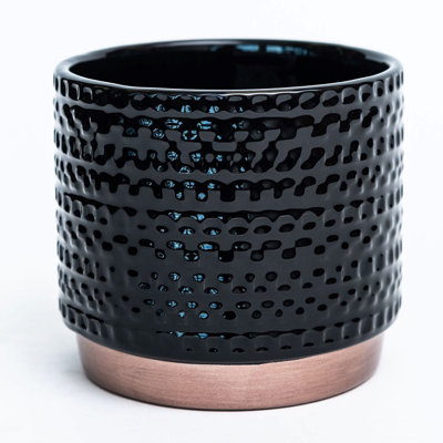 Boîte à fleurs noire émaillée avec base en cuivre