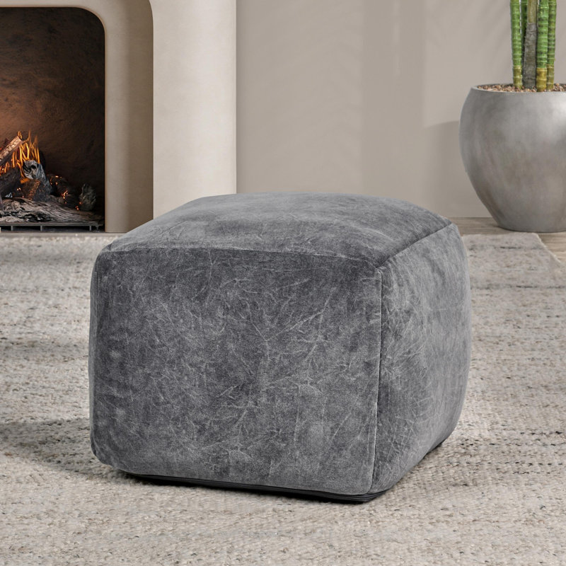 Heirloom 18" Velvet Fabric Orange Rust Floor Cushion Pouf, Bay Green