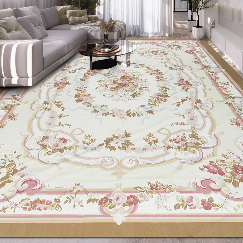 Hand-Knotted High-Quality Ivory and Peach Area Rug