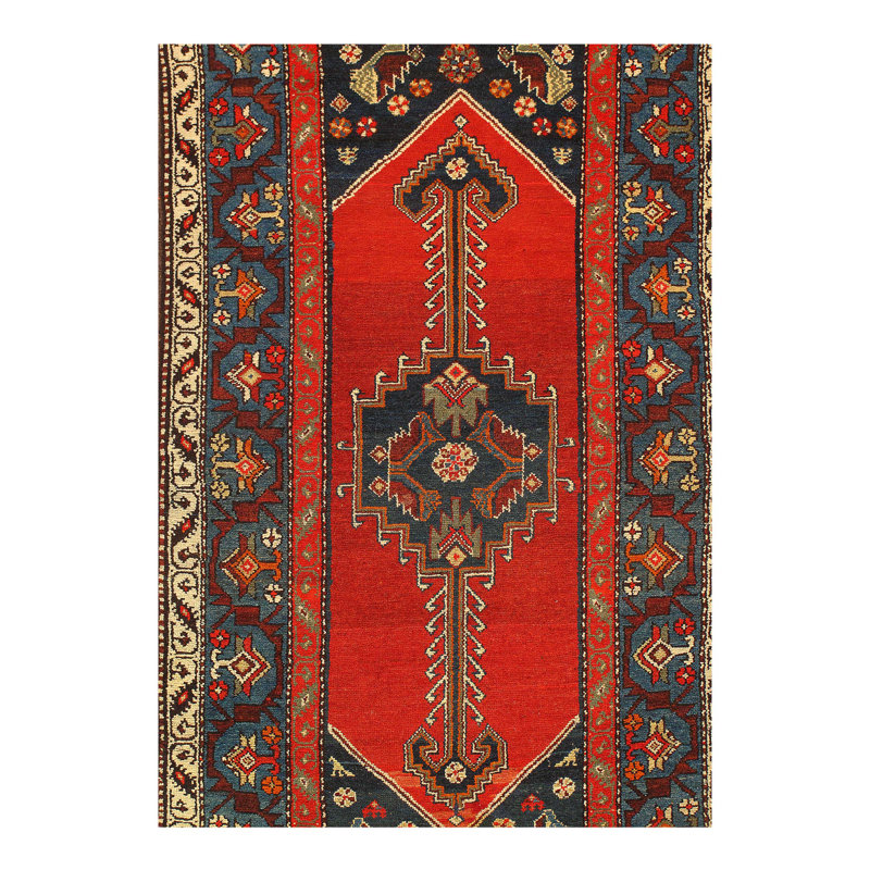 Tapis unique en laine rouge / noir / beige 6 pi 8 po x 3 pi 6 po Jelinek