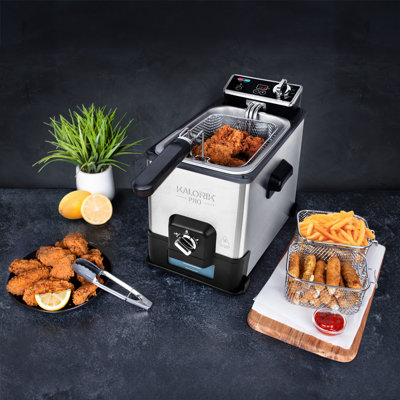 Kalorik Pro 4.2 Quart Triple-Basket Deep Fryer With Oil Filtration, In Stainless Steel