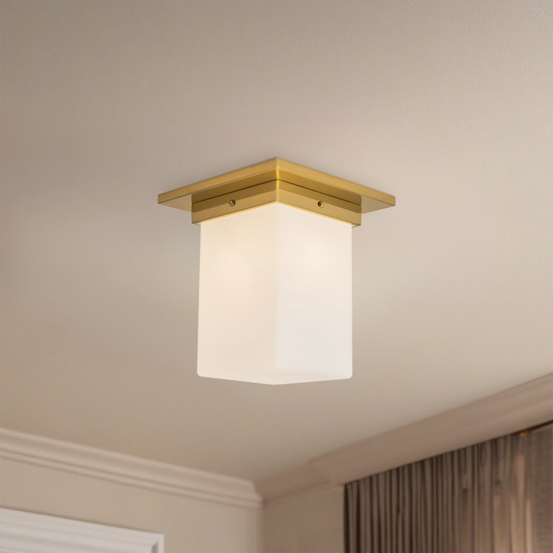 Mineral 8-in Brass Flush Mount, Brass, Opal Glass