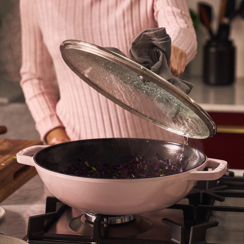 Staub Cast Iron Wok with Lid, Graphite Gray