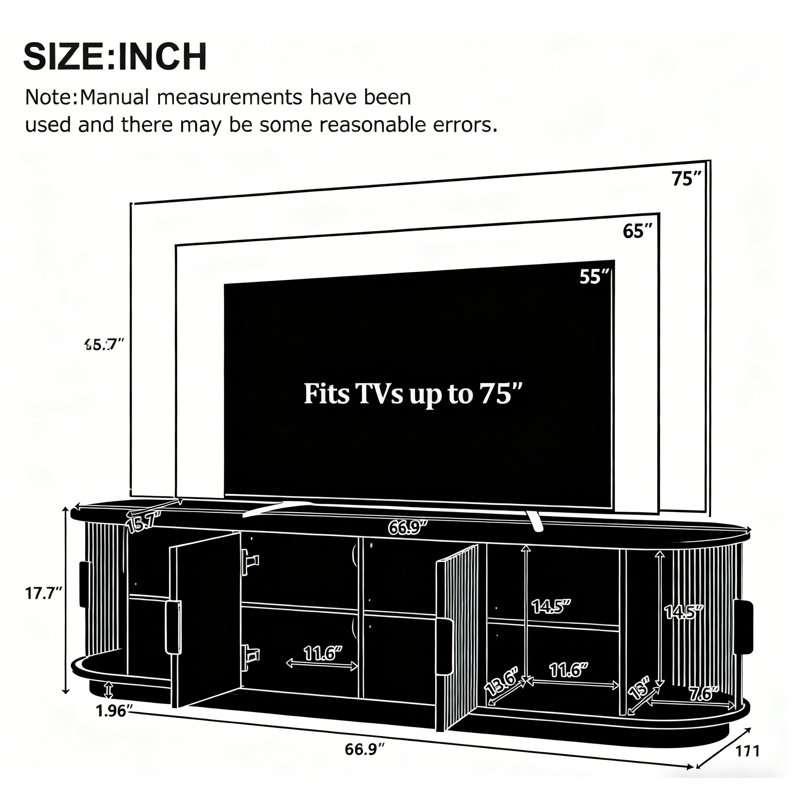 Farmhouse Wooden TV Stand with Sliding Tambour Door, Walnut