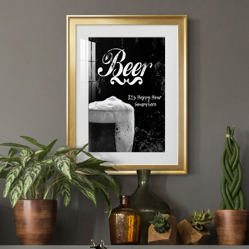 Beer - art textuel avec cadre photo, Or, H 18,5 po x l 24,5 po x P 1,5 po