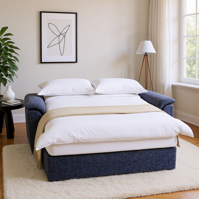 2 Seater Fabric Sofa Bed, Blue