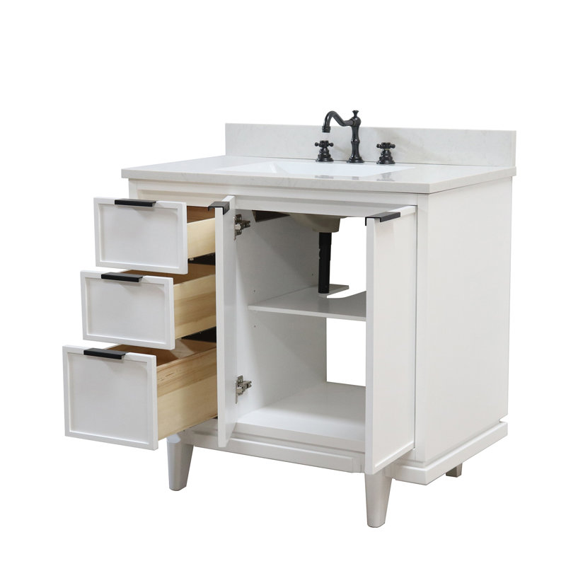 37'' Single Bathroom Vanity with Engineered Stone Top, White